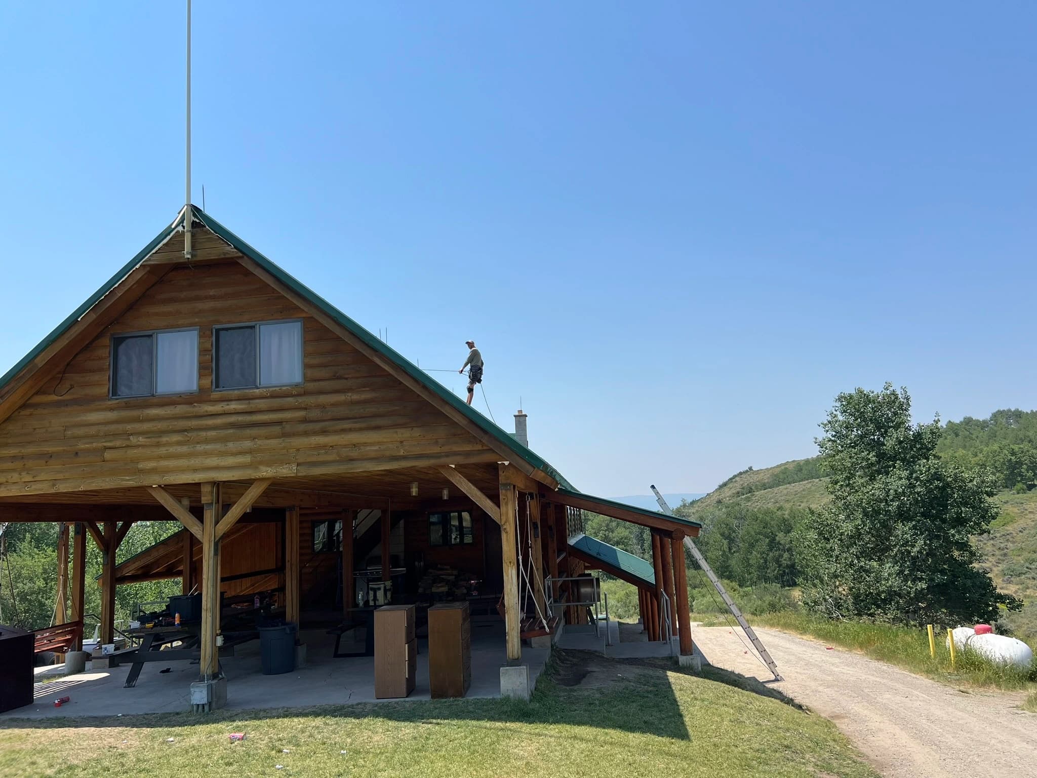 Log home with mountain backdrop